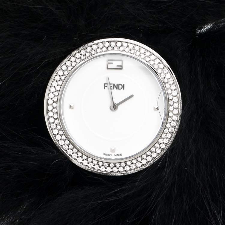 Pre Owned Fendi White Stainless Steel My Way Fur Glamy 35000M Women's Wristwatch 36 mm