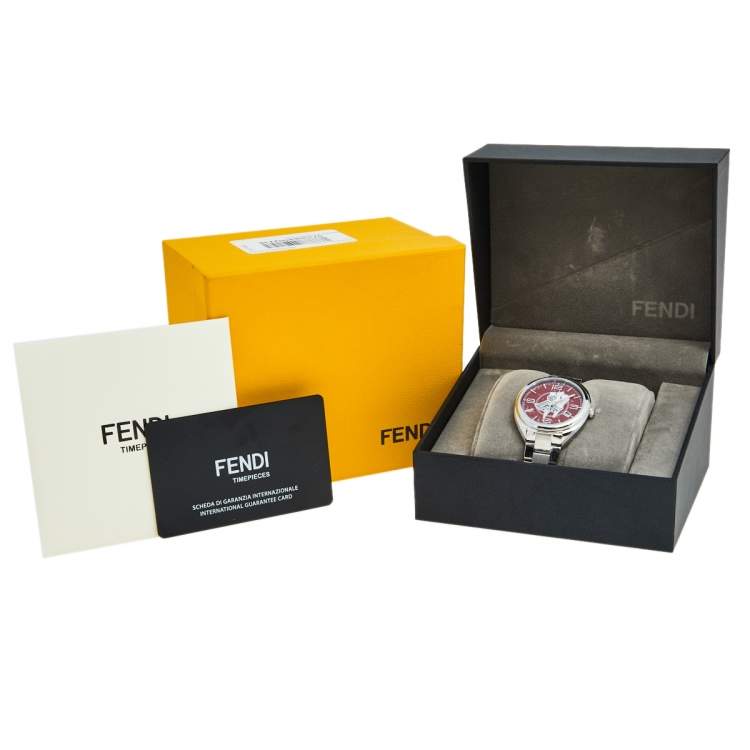 Pre Owned Fendi Red Stainless Steel Momento Lovers 21000M Women's Wristwatch 34 mm