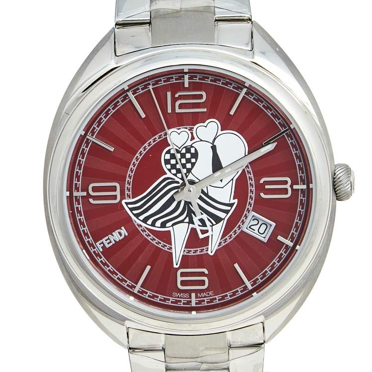 Pre Owned Fendi Red Stainless Steel Momento Lovers 21000M Women's Wristwatch 34 mm