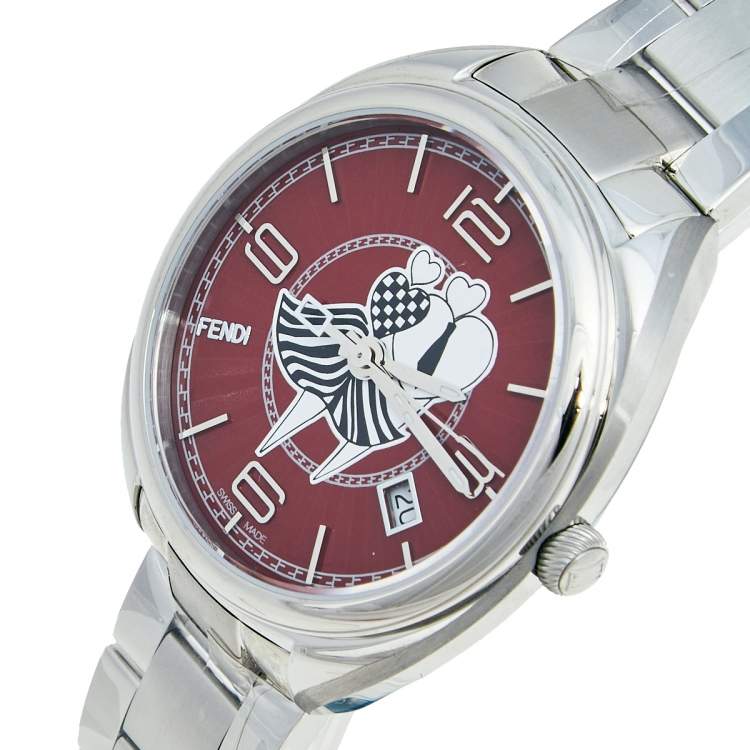 Pre Owned Fendi Red Stainless Steel Momento Lovers 21000M Women's Wristwatch 34 mm