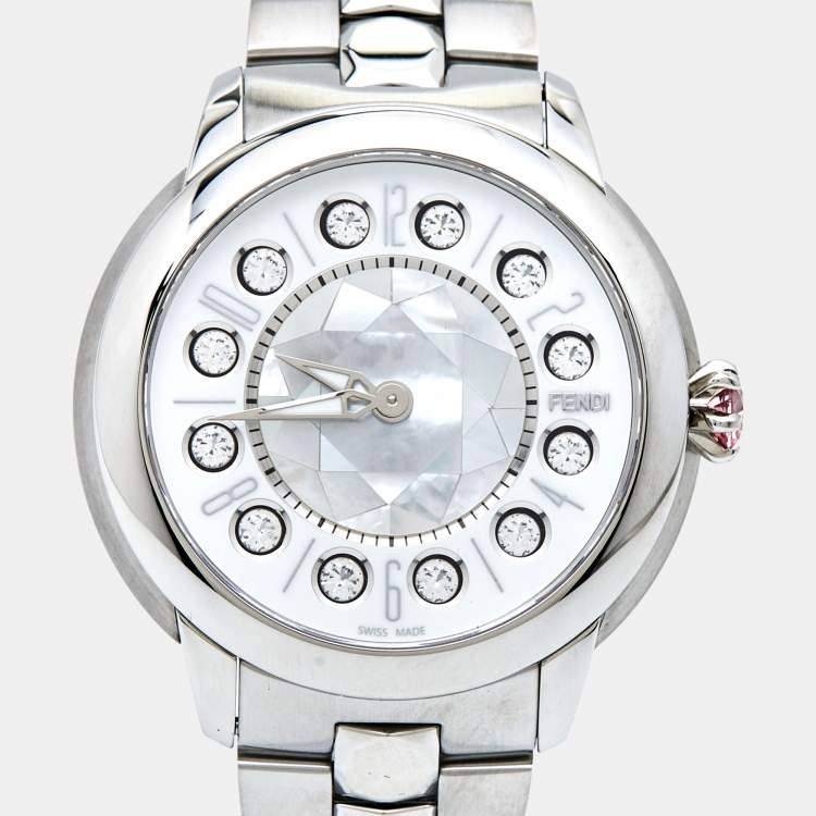 Pre Owned Fendi Mother Of Pearl Stainless Steel IShine 12100M Women's Wristwatch 38 mm