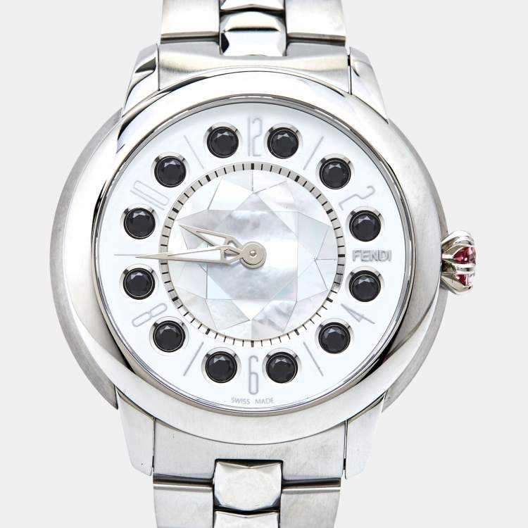 Pre Owned Fendi Mother Of Pearl Stainless Steel IShine 12100M Women's Wristwatch 38 mm