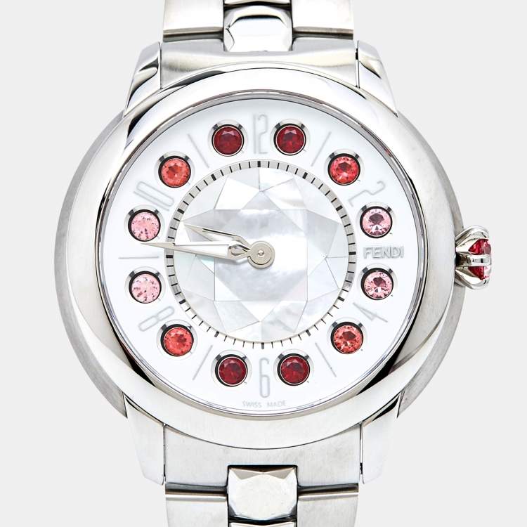 Pre Owned Fendi Mother Of Pearl Stainless Steel IShine 12100M Women's Wristwatch 38 mm