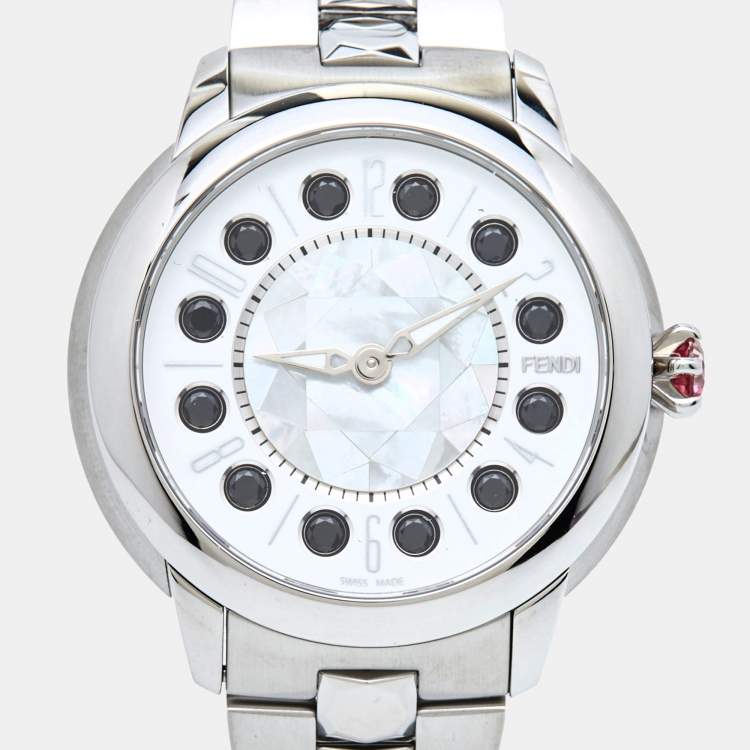 Pre Owned Fendi Mother Of Pearl Stainless Steel IShine 12100M Women's Wristwatch 38 mm