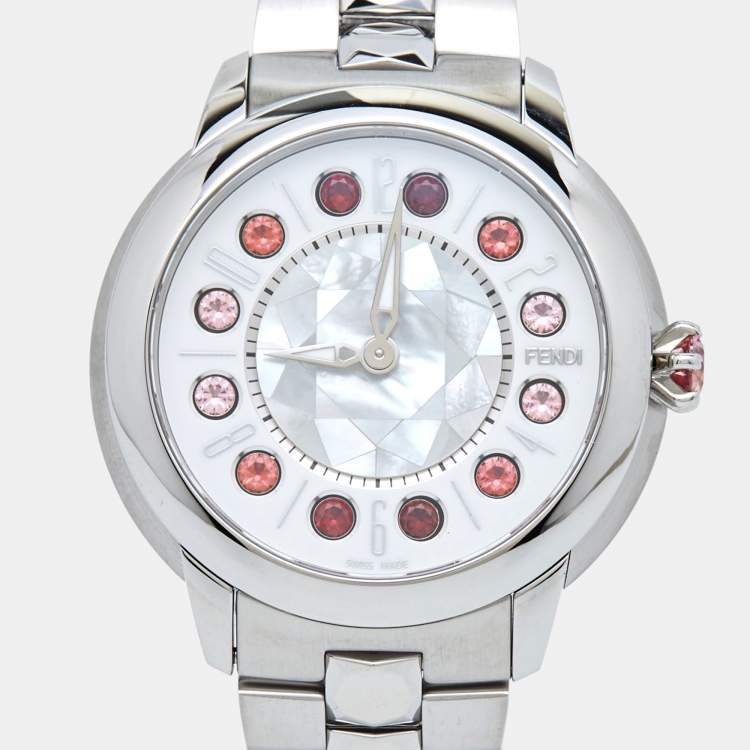 Pre Owned Fendi Mother Of Pearl Stainless Steel IShine 12100M Women's Wristwatch 38 mm