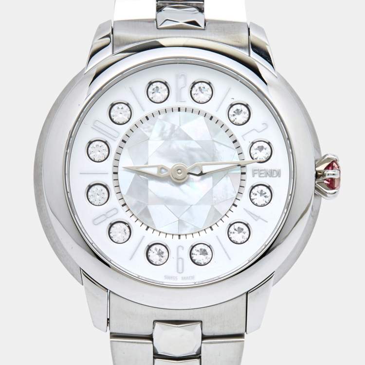 Pre Owned Fendi Mother Of Pearl Stainless Steel IShine 12100M Women's Wristwatch 38 mm