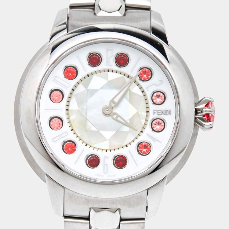 Pre Owned Fendi Mother Of Pearl Stainless Steel IShine 12100S Women's Wristwatch 34 mm