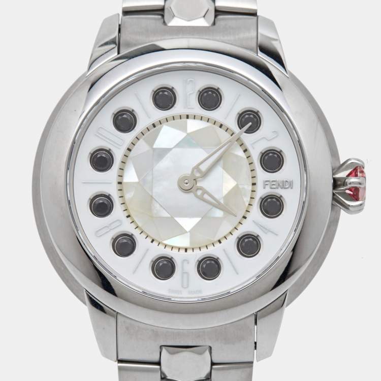 Pre Owned Fendi Mother Of Pearl Stainless Steel IShine 12100S Women's Wristwatch 34 mm