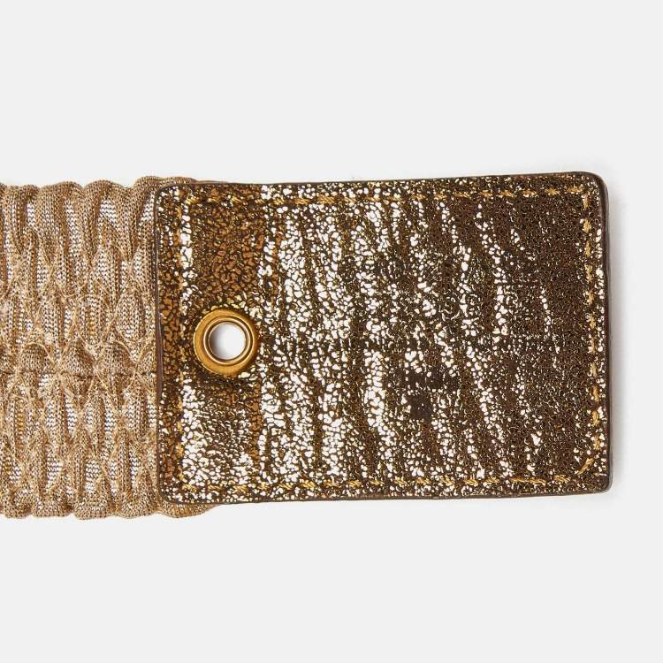 Pre Owned Fendi Gold Stretch Fabric and Leather Waist Belt 75CM