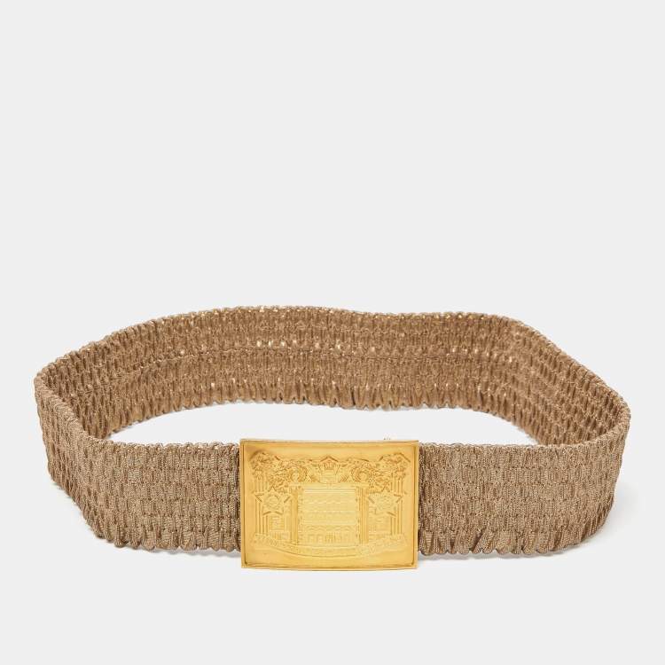 Fendi Gold Stretch Fabric and Leather Waist Belt 75CM Fendi TLC