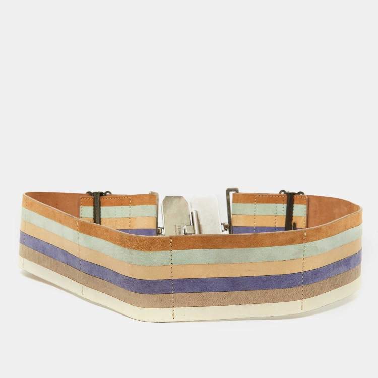 Pre Owned Fendi Multicolor Leather Wide Waist Belt 70CM