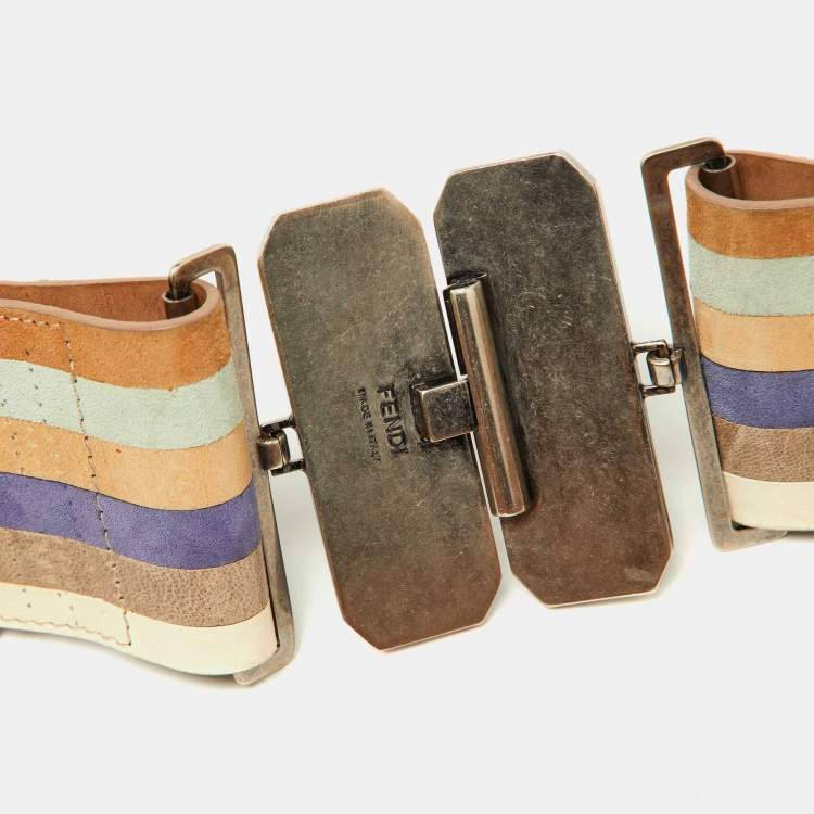 Pre Owned Fendi Multicolor Leather Wide Waist Belt 70CM