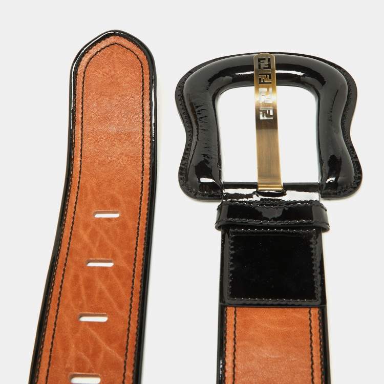Pre Owned Fendi Black Patent Leather Wide Buckle Belt 80CM