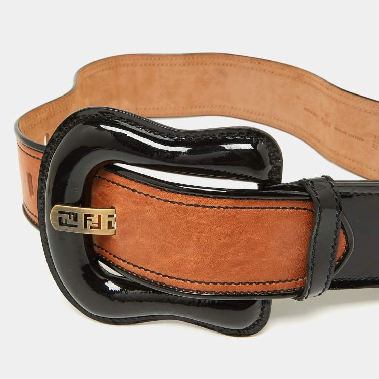 Pre Owned Fendi Black Patent Leather Wide Buckle Belt 80CM