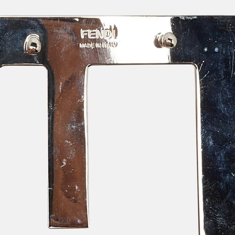 Pre Owned Fendi Silver Perforated Patent Leather FF Buckle Wide Belt 85CM