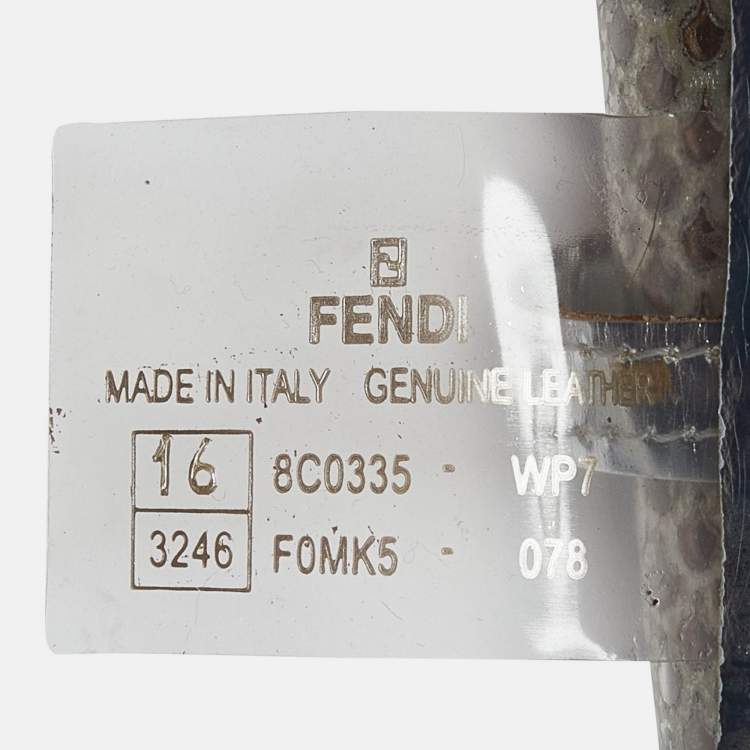 Pre Owned Fendi Silver Perforated Patent Leather FF Buckle Wide Belt 85CM