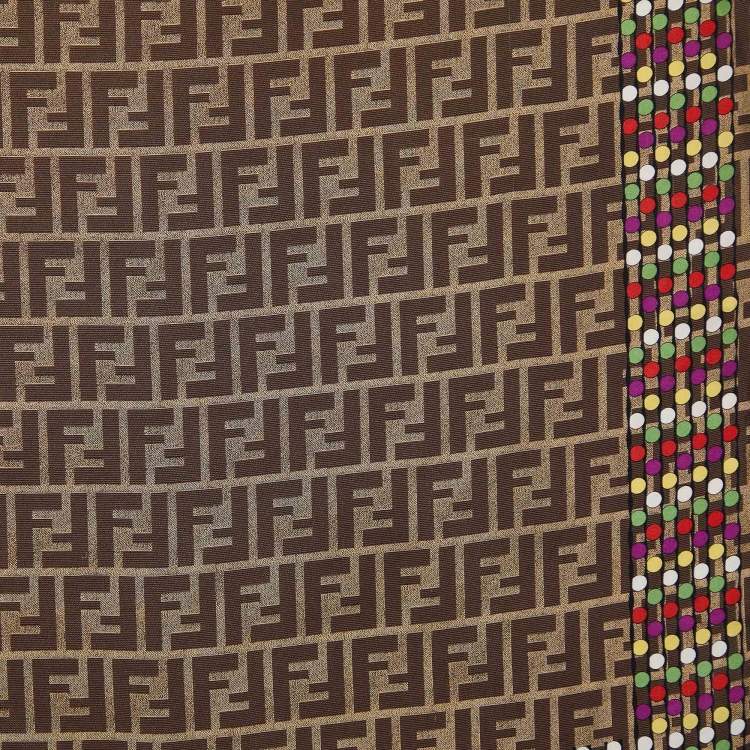 Pre Owned Fendi Brown Zucca Polka Dot Print Silk Scarf