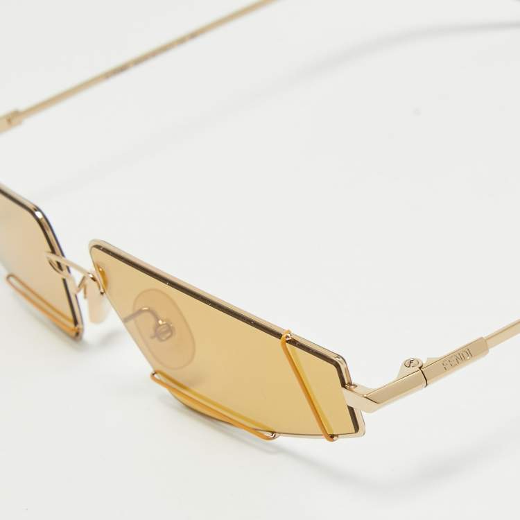 Pre Owned Fendi Yellow FFM0054/S Geometric Sunglasses