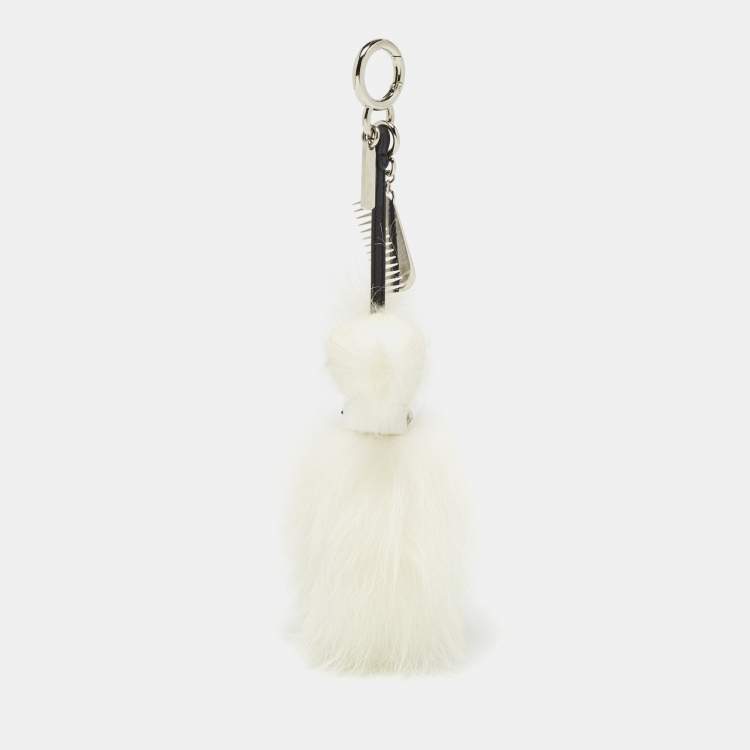 Pre Owned Fendi White/Black Fur and Leather Embellished Karlito Tuxedo Bag Charm