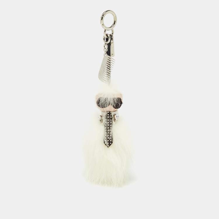 Pre Owned Fendi White/Black Fur and Leather Embellished Karlito Tuxedo Bag Charm