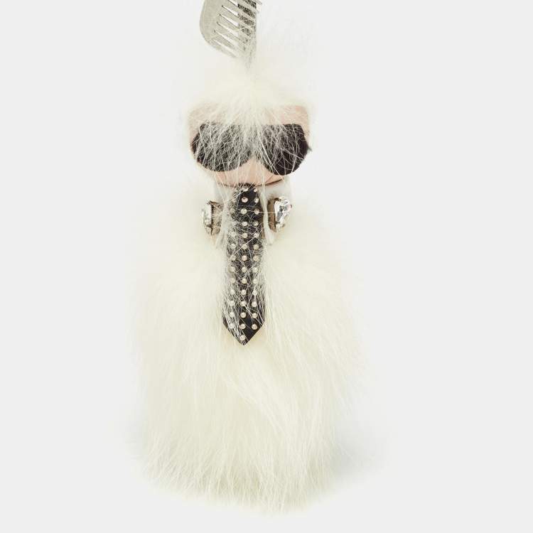 Pre Owned Fendi White/Black Fur and Leather Embellished Karlito Tuxedo Bag Charm