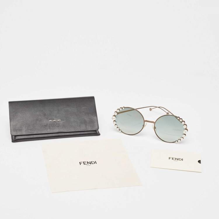 Pre Owned Fendi Green Gradient FF0295 Pearl Round Sunglasses