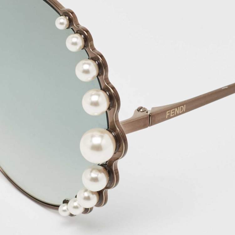Pre Owned Fendi Green Gradient FF0295 Pearl Round Sunglasses