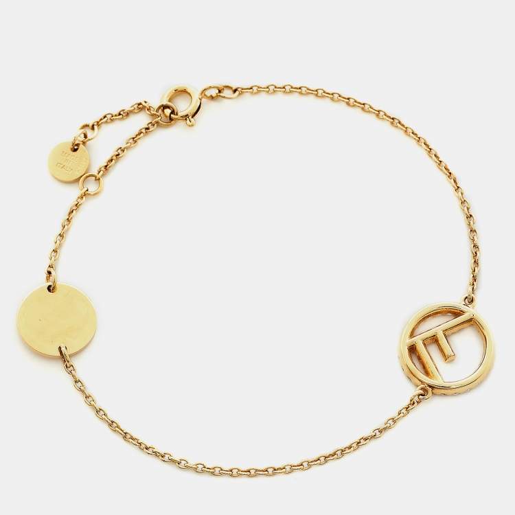 Pre Owned Fendi F is Fendi Crystal Gold Tone Bracelet