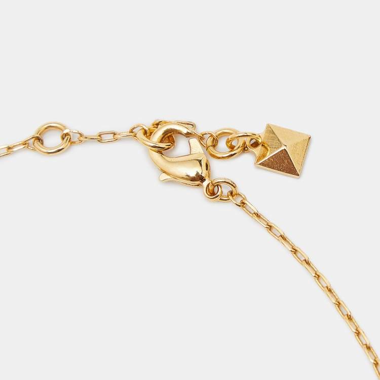 Pre Owned Fendi Red Enamel Cube Gold Tone Pendant Necklace