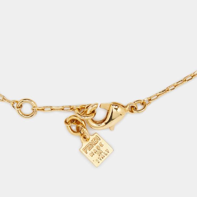 Pre Owned Fendi Red Enamel Cube Gold Tone Pendant Necklace