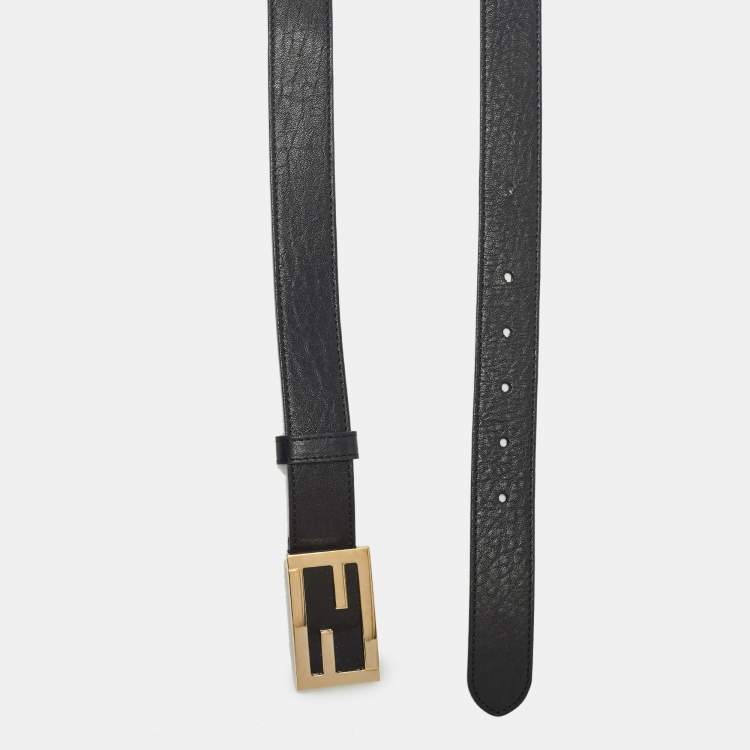 Pre Owned Fendi Black Leather FF Buckle Belt 95CM