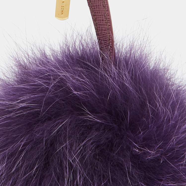 Pre Owned Fendi Purple Fox Fur Pom Pom Bag Charm