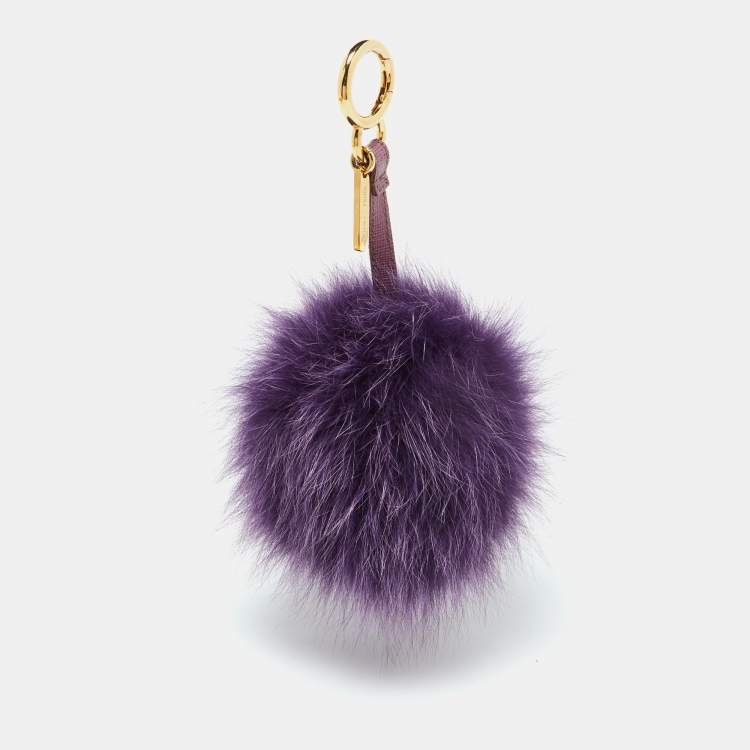 Pre Owned Fendi Purple Fox Fur Pom Pom Bag Charm