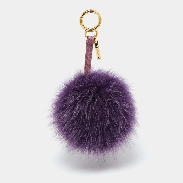 Pre Owned Fendi Purple Fox Fur Pom Pom Bag Charm