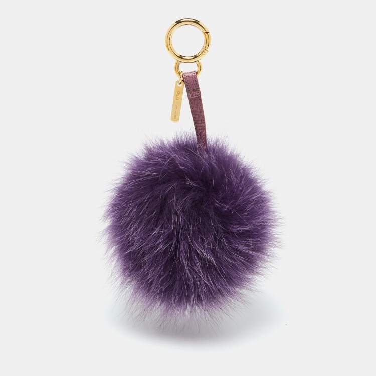 Pre Owned Fendi Purple Fox Fur Pom Pom Bag Charm