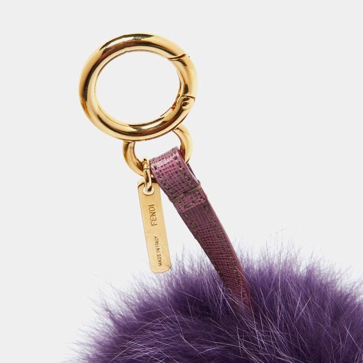 Pre Owned Fendi Purple Fox Fur Pom Pom Bag Charm