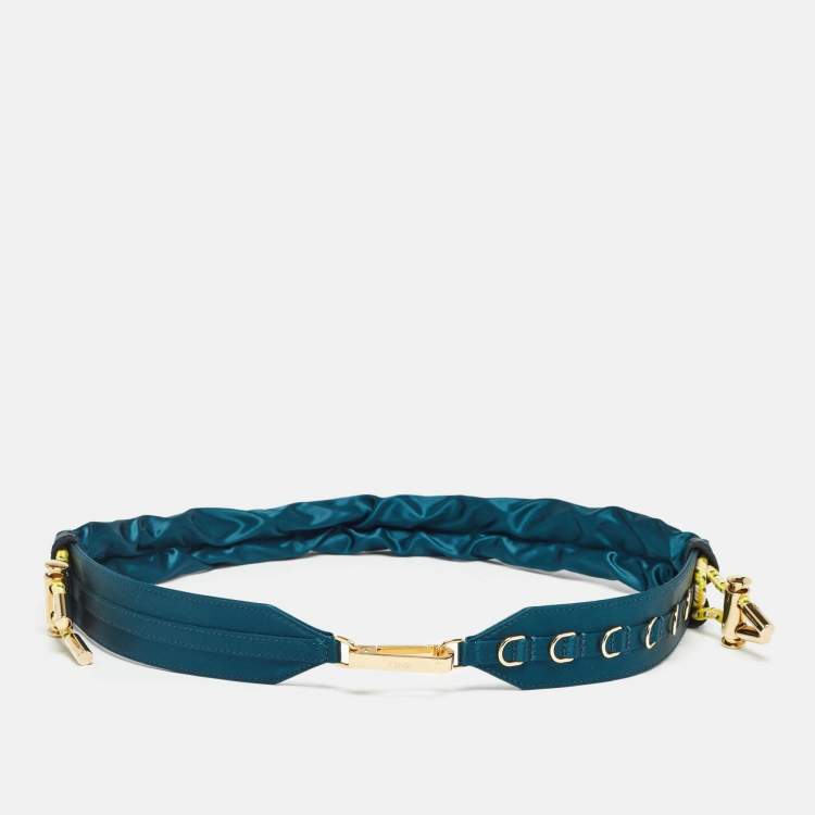 Pre Owned Fendi Teal Blue Satin Shoulder Strap