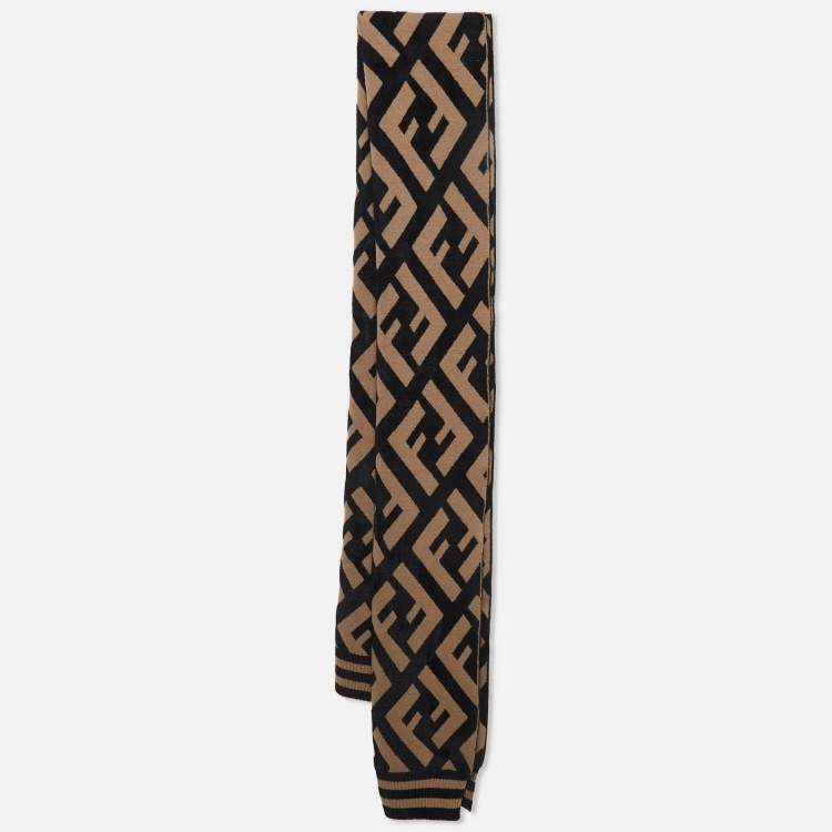 Pre Owned Fendi Brown Zucca Knit Wool Blend Shawl 