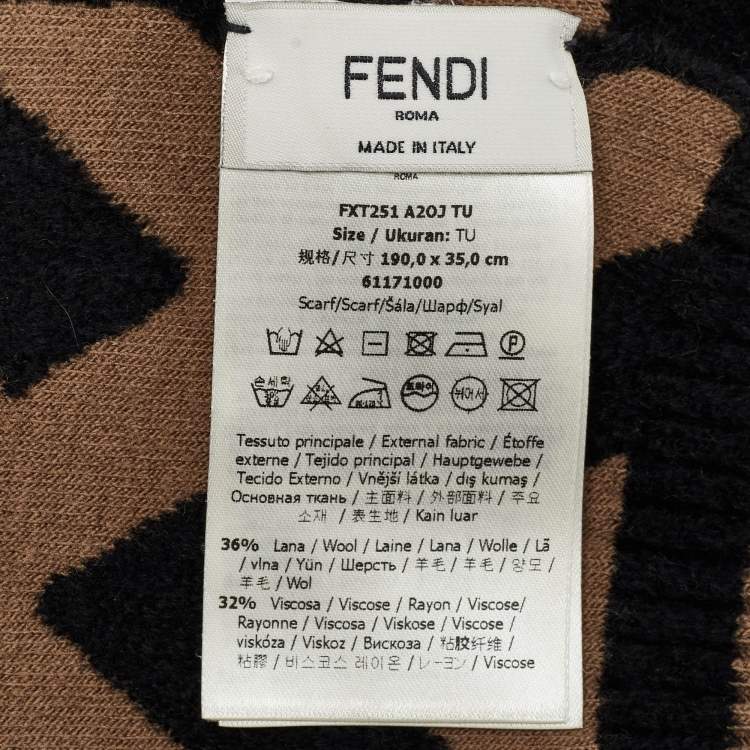 Pre Owned Fendi Brown Zucca Knit Wool Blend Shawl 