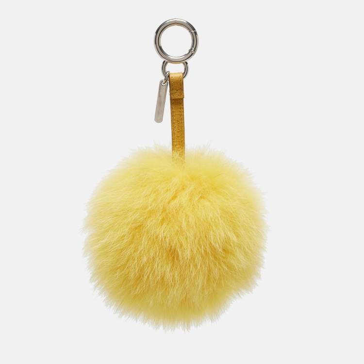 Pre Owned Fendi Yellow Fox Fur Pom Pom Bag Charm 