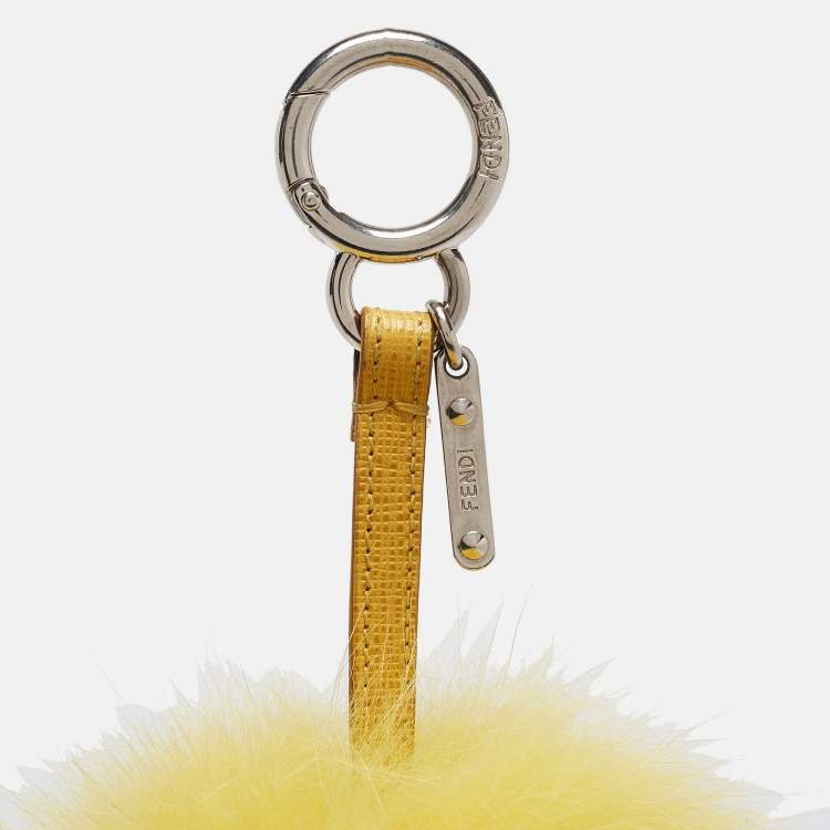 Pre Owned Fendi Yellow Fox Fur Pom Pom Bag Charm 