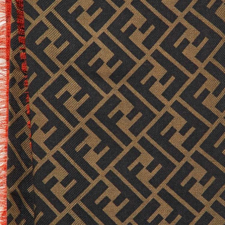 Pre Owned Fendi Brown/Orange Fendirama Cashmere & Silk Blend Shawl 
