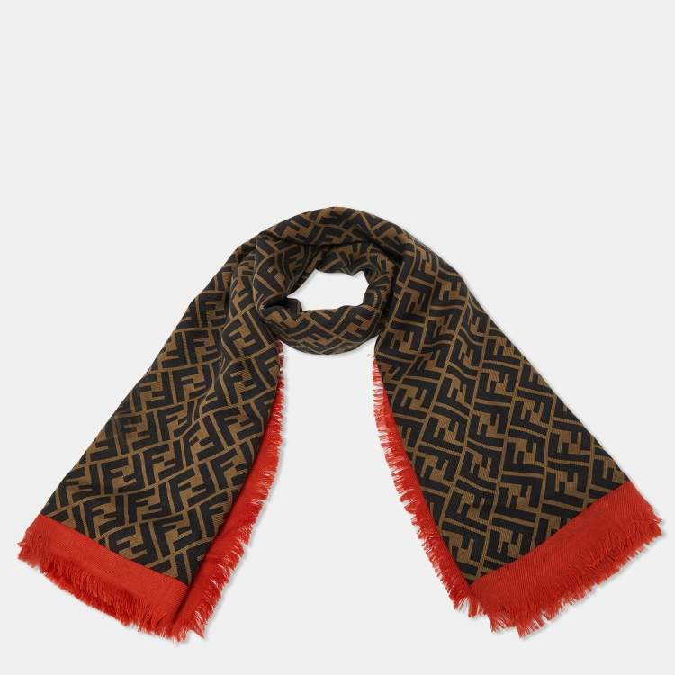 Pre Owned Fendi Brown/Orange Fendirama Cashmere & Silk Blend Shawl 