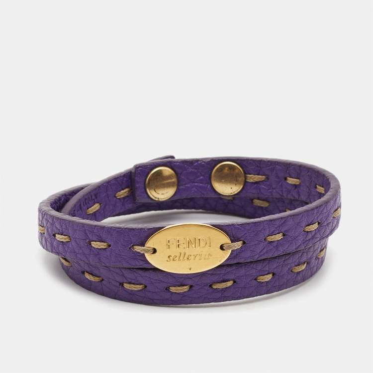 Pre Owned Fendi Selleria Leather Gold Tone Bracelet