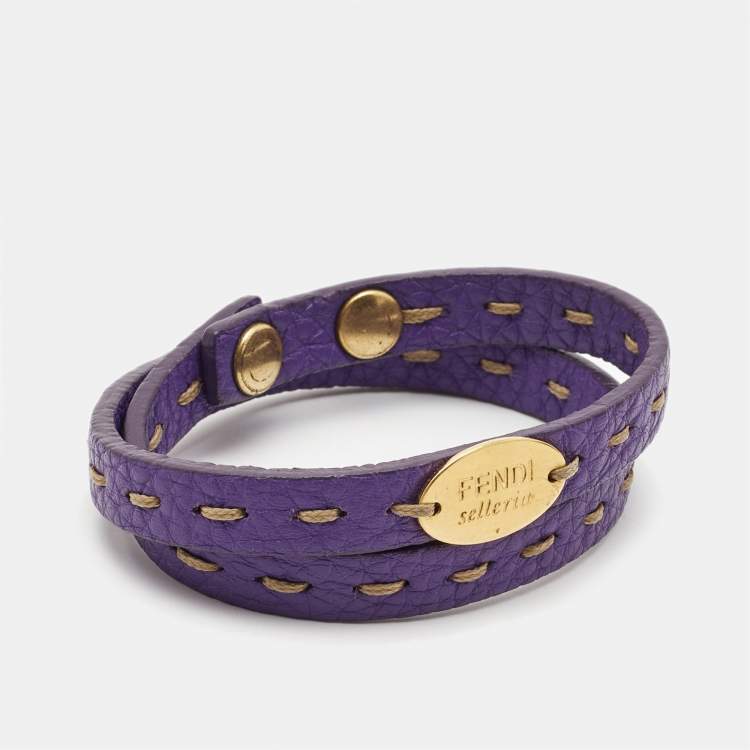 Pre Owned Fendi Selleria Leather Gold Tone Bracelet