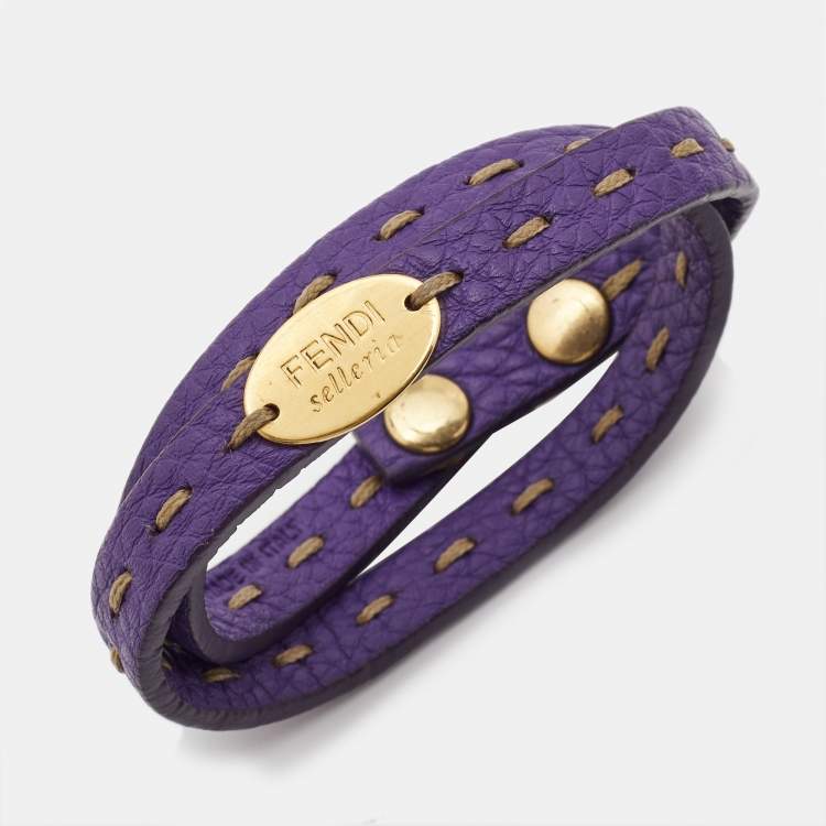 Pre Owned Fendi Selleria Leather Gold Tone Bracelet