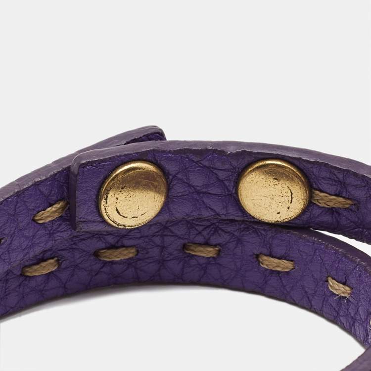 Pre Owned Fendi Selleria Leather Gold Tone Bracelet