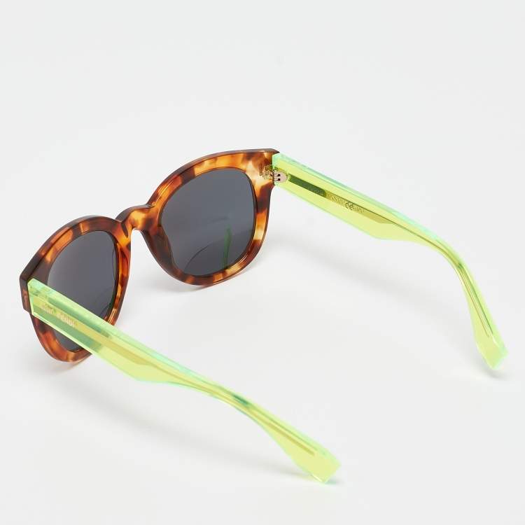 Pre Owned Fendi Tortoise/Green FF0026/S Mirrored Square Sunglasses