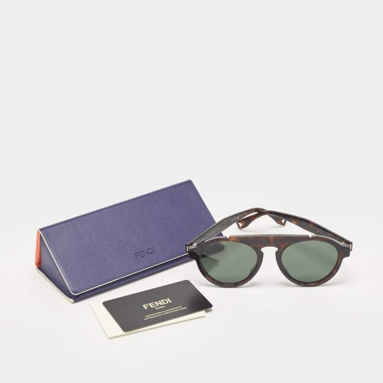 Pre Owned Fendi Dark Brown Tortoise FF M0013/S Round Sunglasses