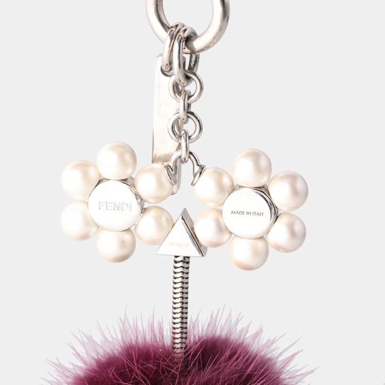 Pre Owned Fendi Purple Mink Fur Pearl Chick Pom Pom Bag Charm